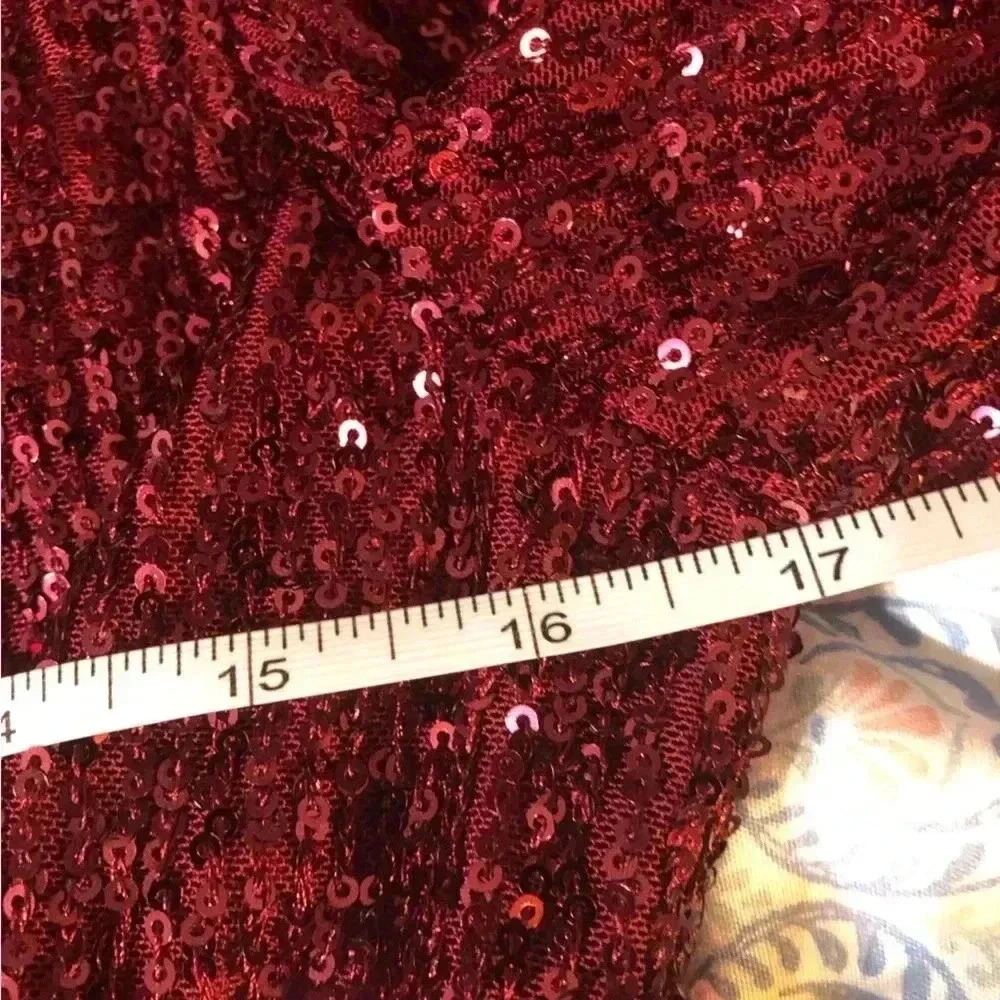 🍒💃🏻Cherry Bomb💃🏻🍒 Red Burgundy Long sleeve Sequin Wrap Dress NWT - Picture 9 of 14
